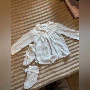 Vintage Bright Eyes White and Blue Knit Baby Cardigan Set